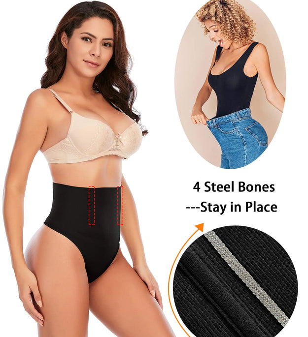 Werena Tummy Control Thong Shapewear for Women Seamless Shaping Thong Panties Body Shaper Underwear 01# Black 2 Pic Set 3X-Large