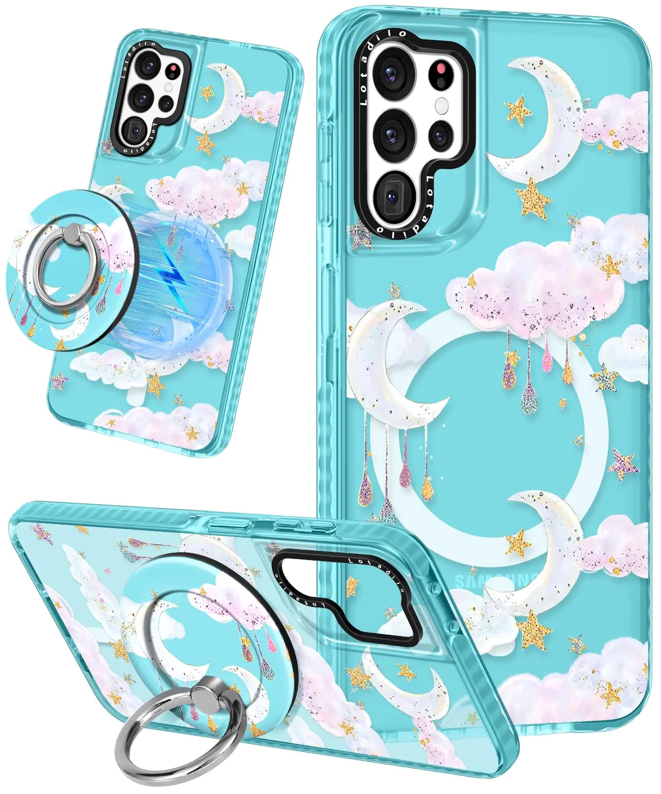 Cute Case for Samsung Galaxy S21 for Women Girls - Funny Design Compatible with Magsafe Magnetic Ring Holder Kickstand Art Constellation Fashion Pattern TPU Phone Covers