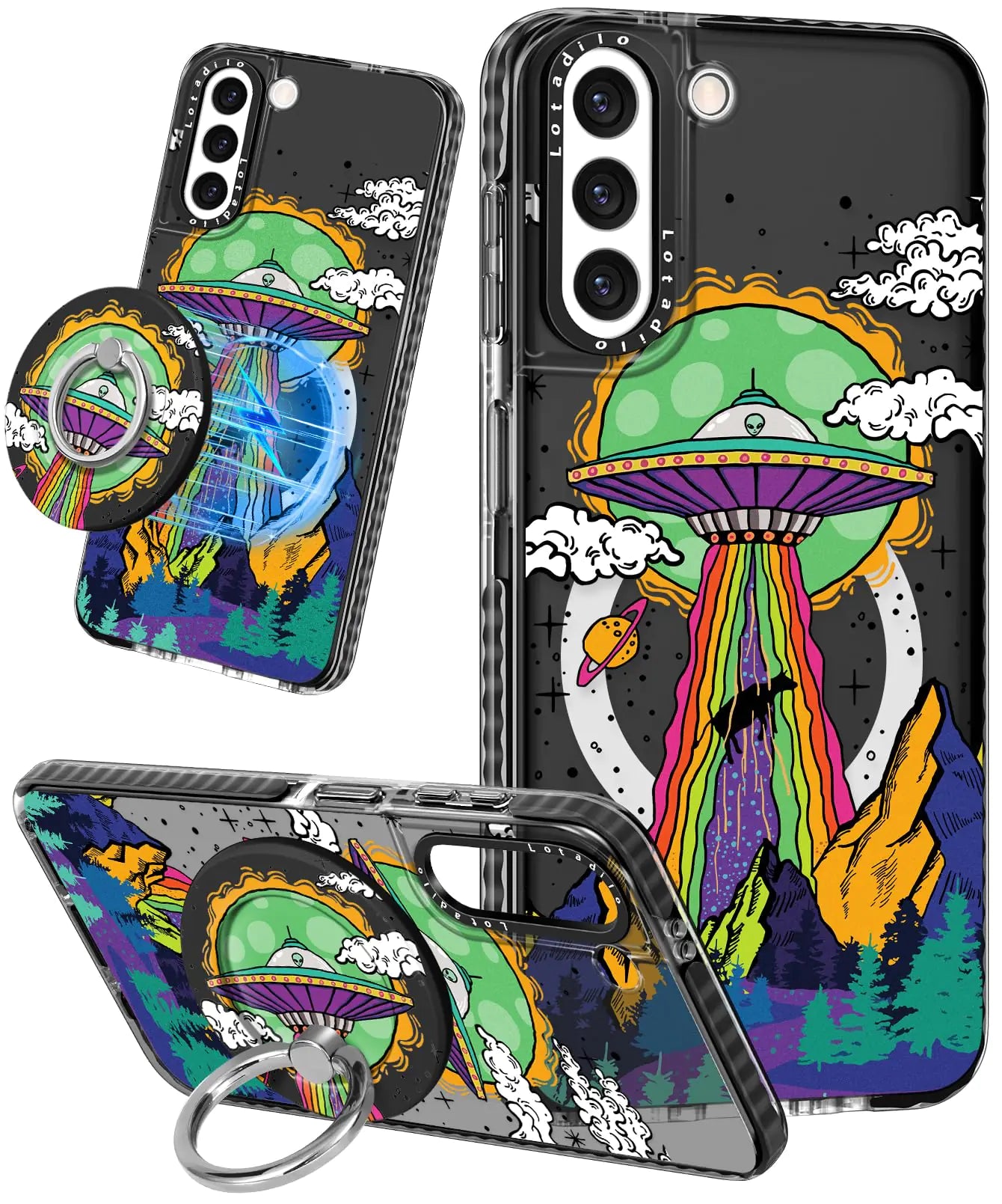Cute Case for Samsung Galaxy S21 for Women Girls - Funny Design Compatible with Magsafe Magnetic Ring Holder Kickstand Art Constellation Fashion Pattern TPU Phone Covers