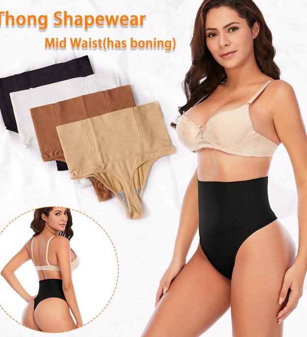 Werena Tummy Control Thong Shapewear for Women Seamless Shaping Thong Panties Body Shaper Underwear 01# Black 2 Pic Set 3X-Large